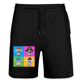 Kuh-Quartett - Stanley/Stella Unisex Bio Joggingshorts Trainer  - Schwarz - Vorne - Nik (191cm) & Marisol (170cm)