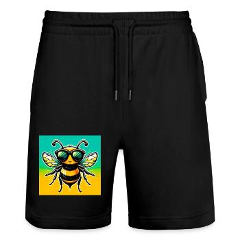 bee - Stanley/Stella Trainer Unisex Organic Jogging Shorts - black - Front - Nik (191cm) & Marisol (170cm)