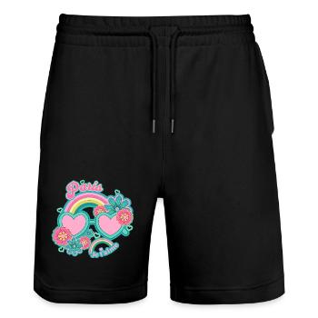 Paris Regenbogen Rosé Herzen - Stanley/Stella Unisex Bio Joggingshorts Trainer  - Schwarz - Vorne - Nik (191cm) & Marisol (170cm)