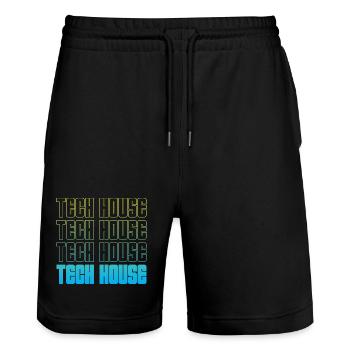 Tech House Neon Repeat - Stanley/Stella Trainer Unisex Organic Jogging Shorts - black - Front - Nik (191cm) & Marisol (170cm)