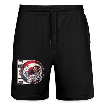 Japanese wisdom - Smile is worth it - Stanley/Stella Trainer Unisex Organic Jogging Shorts - black - Front - Nik (191cm) & Marisol (170cm)