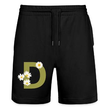 Letter d Green Daisies - Stanley/Stella Trainer Unisex Organic Jogging Shorts - black - Front - Nik (191cm) & Marisol (170cm)