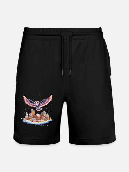 Pastel owl flight over cloud city - Stanley/Stella Trainer Unisex Organic Jogging Shorts - black