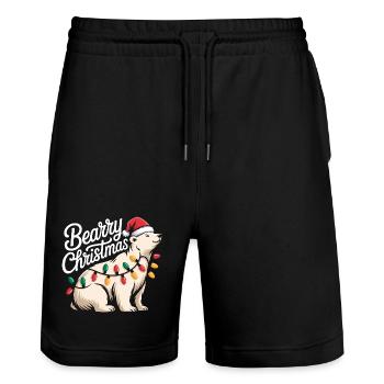 Bärenweihnachten-Weihnachts-Weihnachtsmann - Stanley/Stella Unisex Bio Joggingshorts Trainer  - Schwarz - Vorne - Nik (191cm) & Marisol (170cm)