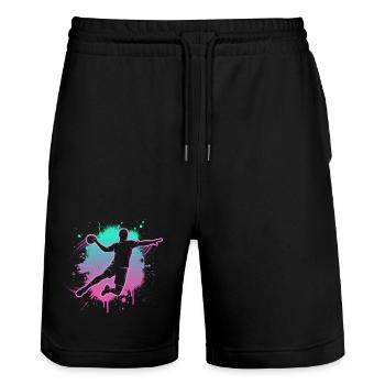 Handball Motiv für Handballer & Trainer Geschenk - Stanley/Stella Unisex Bio Joggingshorts Trainer  - Schwarz - Vorne - Nik (191cm) & Marisol (170cm)