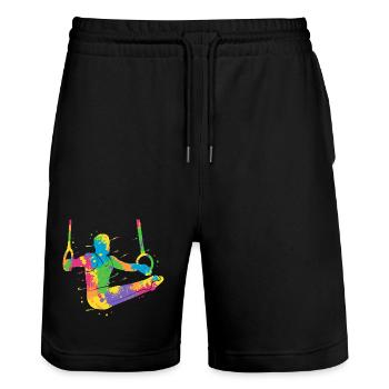 Gymnasts Colorful Gymnastics Ring Gymnastics Boys Gymnastics - Stanley/Stella Trainer Unisex Organic Jogging Shorts - black - Front - Nik (191cm) & Marisol (170cm)