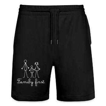 Family First - Cute Stick Figure White - Stanley/Stella Trainer Unisex Organic Jogging Shorts - black - Front - Nik (191cm) & Marisol (170cm)