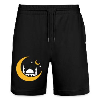Islam Crescent Moon Mosque Silhouette - Stanley/Stella Trainer Unisex Organic Jogging Shorts - black - Front - Nik (191cm) & Marisol (170cm)
