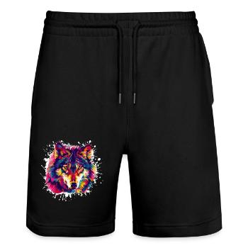 Wolf Tier Animal - Stanley/Stella Unisex Bio Joggingshorts Trainer  - Schwarz - Vorne - Nik (191cm) & Marisol (170cm)