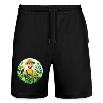 Jardinier dans le jardin de fleurs Jardinier amateur Anneau de plantes - Short de jogging bio TRAINER Stanley/Stella unisexe - noir - Devant - Nik (191cm) & Marisol (170cm)