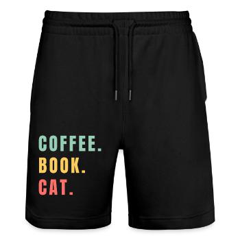 COFFEE BOOK CAT - Stanley/Stella Unisex Bio Joggingshorts Trainer  - Schwarz - Vorne - Nik (191cm) & Marisol (170cm)