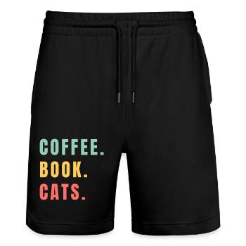 COFFEE BOOK CATS - Stanley/Stella Unisex Bio Joggingshorts Trainer  - Schwarz - Vorne - Nik (191cm) & Marisol (170cm)