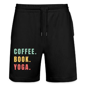 COFFEE BOOK YOGA - Stanley/Stella Unisex Bio Joggingshorts Trainer  - Schwarz - Vorne - Nik (191cm) & Marisol (170cm)