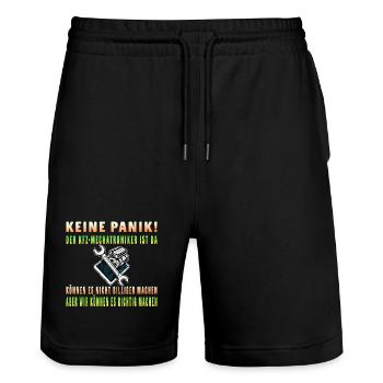 Don't panic – the mechatronics technician is here - Stanley/Stella Trainer Unisex Organic Jogging Shorts - black - Front - Nik (191cm) & Marisol (170cm)