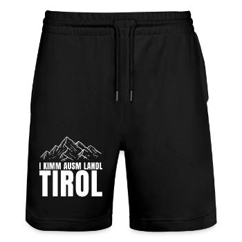 I kimm ausm Landl Tirol DJ Après Ski Ötztal - Stanley/Stella Trainer Unisex Organic Jogging Shorts - black - Front - Nik (191cm) & Marisol (170cm)