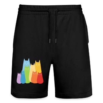 Bunte Katzen Katze Regenbogen - Stanley/Stella Unisex Bio Joggingshorts Trainer  - Schwarz - Vorne - Nik (191cm) & Marisol (170cm)