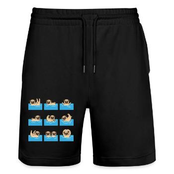 Schwimmender Mops Cartoon Für Hundefans - Stanley/Stella Unisex Bio Joggingshorts Trainer  - Schwarz - Vorne - Nik (191cm) & Marisol (170cm)