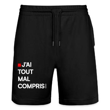 J’AI TOUT MAL COMPRIS | Humour autodérision - Short de jogging bio TRAINER Stanley/Stella unisexe - noir - Devant - Nik (191cm) & Marisol (170cm)