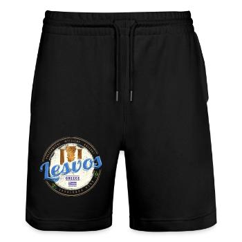 Lesvos Island in Greece Retro Holiday Souvenir - Stanley/Stella Trainer Unisex Organic Jogging Shorts - black - Front - Nik (191cm) & Marisol (170cm)