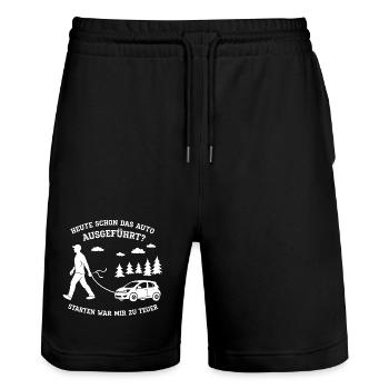 Heute Schon Das Auto Ausgeführt ? - Stanley/Stella Unisex Bio Joggingshorts Trainer  - Schwarz - Vorne - Nik (191cm) & Marisol (170cm)