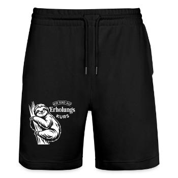 Wir sind auf Erholungskurs – Faultier Relax Design - Stanley/Stella Unisex Bio Joggingshorts Trainer  - Schwarz - Vorne - Nik (191cm) & Marisol (170cm)