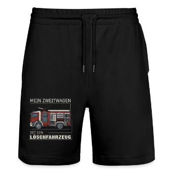 Löschfahrzeug Zweitwagen - Feuerwehr Stolz - Stanley/Stella Unisex Bio Joggingshorts Trainer  - Schwarz - Vorne - Nik (191cm) & Marisol (170cm)