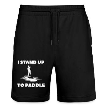 Je me lève pour pagayer SUP - Short de jogging bio TRAINER Stanley/Stella unisexe - noir - Devant - Nik (191cm) & Marisol (170cm)
