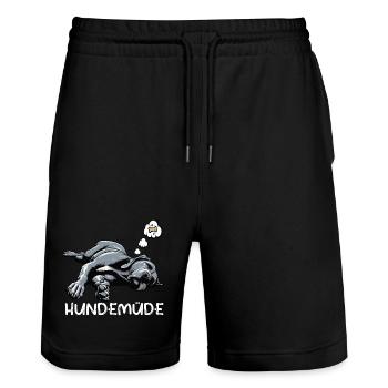 Hundemüde Deutsche Dogge Doggen Doggenbesitzer  - Stanley/Stella Unisex Bio Joggingshorts Trainer  - Schwarz - Vorne - Nik (191cm) & Marisol (170cm)