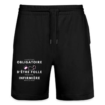 folle et infirmière / humour infirmière - Short de jogging bio TRAINER Stanley/Stella unisexe - noir - Devant - Nik (191cm) & Marisol (170cm)