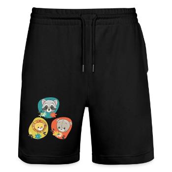 Waschbär Löwe Bär - Stanley/Stella Unisex Bio Joggingshorts Trainer  - Schwarz - Vorne - Nik (191cm) & Marisol (170cm)