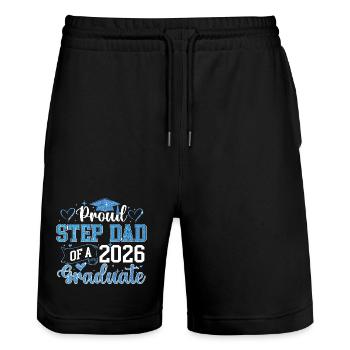 Proud Step Dad 2026 Graduate Class - Stanley/Stella Trainer Unisex Organic Jogging Shorts - black - Front - Nik (191cm) & Marisol (170cm)