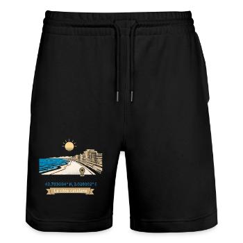Canet en Roussillon - Promenade Méditerranéenne - Short de jogging bio TRAINER Stanley/Stella unisexe - noir - Devant - Nik (191cm) & Marisol (170cm)