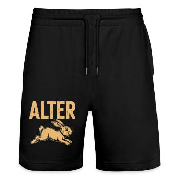 Old Funny Bunny Saying Easter Motif for - Stanley/Stella Trainer Unisex Organic Jogging Shorts - black - Front - Nik (191cm) & Marisol (170cm)