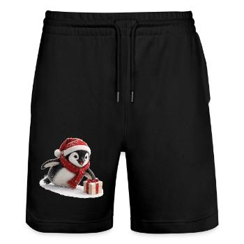 Weihnachts Pinguin - Stanley/Stella Unisex Bio Joggingshorts Trainer  - Schwarz - Vorne - Nik (191cm) & Marisol (170cm)