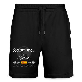 Souvenir de voyage streetwear Salamanque Espagne - Short de jogging bio TRAINER Stanley/Stella unisexe - noir - Devant - Nik (191cm) & Marisol (170cm)