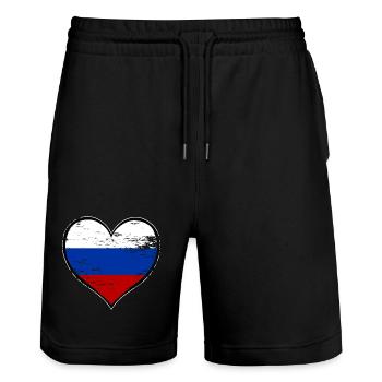 Drapeau du cœur russe utilisé - Short de jogging bio TRAINER Stanley/Stella unisexe - noir - Devant - Nik (191cm) & Marisol (170cm)