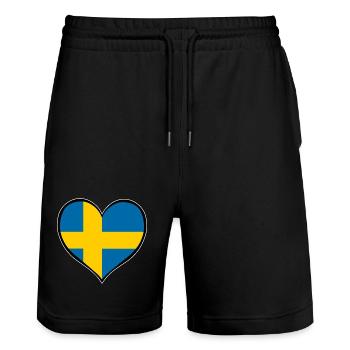 Drapeau du cœur de la Suède - Short de jogging bio TRAINER Stanley/Stella unisexe - noir - Devant - Nik (191cm) & Marisol (170cm)