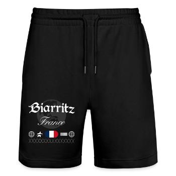 Biarritz Frankreich Streetwear Reise Souvenir - Stanley/Stella Unisex Bio Joggingshorts Trainer  - Schwarz - Vorne - Nik (191cm) & Marisol (170cm)