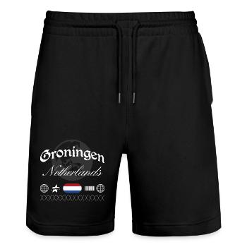 Groningen Niederlande Streetwear Reise Souvenir - Stanley/Stella Unisex Bio Joggingshorts Trainer  - Schwarz - Vorne - Nik (191cm) & Marisol (170cm)