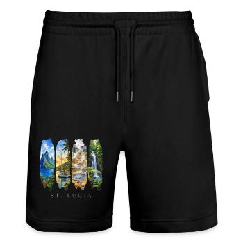 Voyage de vacances à Sainte-Lucie – Plage des Caraïbes et nature - Short de jogging bio TRAINER Stanley/Stella unisexe - noir - Devant - Nik (191cm) & Marisol (170cm)