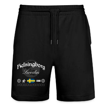 Helsingborg Schweden Streetwear Reise Souvenir - Stanley/Stella Unisex Bio Joggingshorts Trainer  - Schwarz - Vorne - Nik (191cm) & Marisol (170cm)
