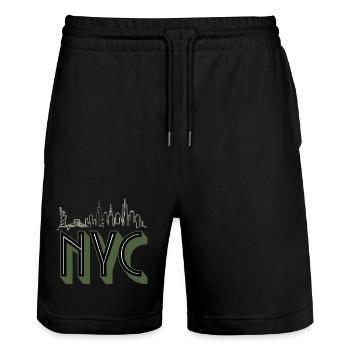NYC Skyline Silhouette - Stanley/Stella Trainer Unisex Organic Jogging Shorts - black - Front - Nik (191cm) & Marisol (170cm)