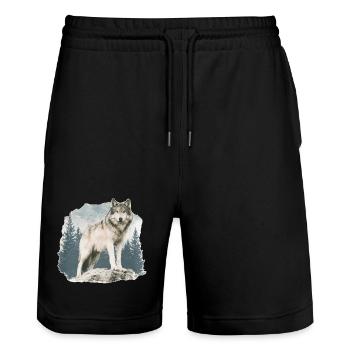 Wolf Vintage - Stanley/Stella Unisex Bio Joggingshorts Trainer  - Schwarz - Vorne - Nik (191cm) & Marisol (170cm)