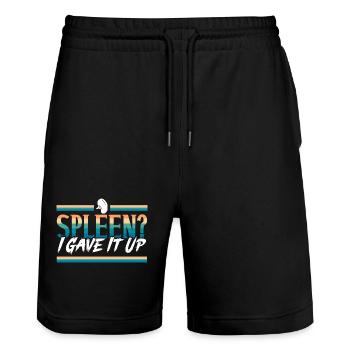 Milz-Entfernung Splenektomie OP Lustiger Spruch - Stanley/Stella Unisex Bio Joggingshorts Trainer  - Schwarz - Vorne - Nik (191cm) & Marisol (170cm)