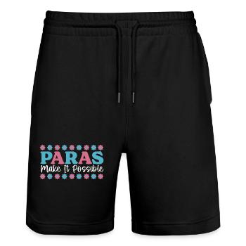 Lehrer - Stanley/Stella Unisex Bio Joggingshorts Trainer  - Schwarz - Vorne - Nik (191cm) & Marisol (170cm)