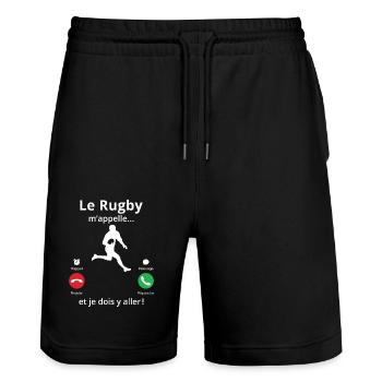 le rugby m'appelle et je dois y aller cadeau rugby - Short de jogging bio TRAINER Stanley/Stella unisexe - noir - Devant - Nik (191cm) & Marisol (170cm)