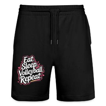 Volleyball Spieler Beach Volleyball Volleyballer - Stanley/Stella Unisex Bio Joggingshorts Trainer  - Schwarz - Vorne - Nik (191cm) & Marisol (170cm)