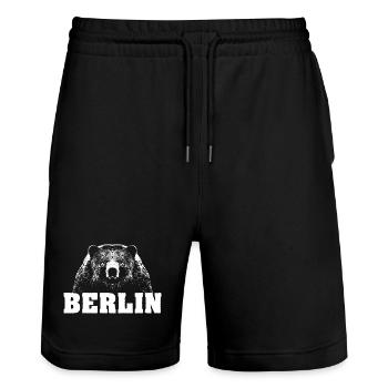Ours de Berlin - Short de jogging bio TRAINER Stanley/Stella unisexe - noir - Devant - Nik (191cm) & Marisol (170cm)