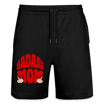 Badass Mom Fuck Middle Finger Stinky Finger Bad Mom - Stanley/Stella Trainer Unisex Organic Jogging Shorts - black - Front - Nik (191cm) & Marisol (170cm)