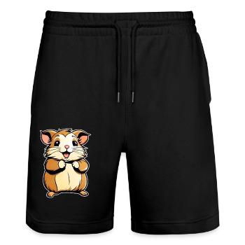 Cute Gold Hamster - Stanley/Stella Trainer Unisex Organic Jogging Shorts - black - Front - Nik (191cm) & Marisol (170cm)